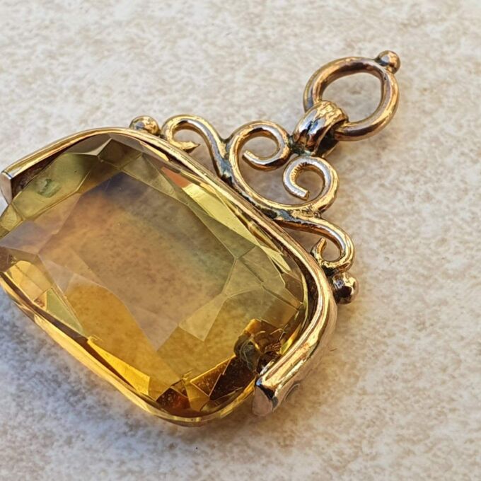 Antique Edwardian Citrine Spinning Fob in 9ct Gold