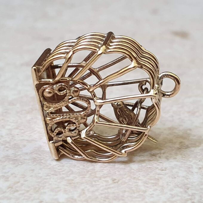 Bird in Birdcage Charm Pendant in 9ct Gold