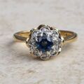 Sapphire and Diamond Daisy Ring in 18ct Gold,  a UK J or a US 5.