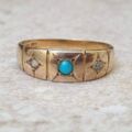 Antique Turquoise and Diamond Ring in 18ct Gold.