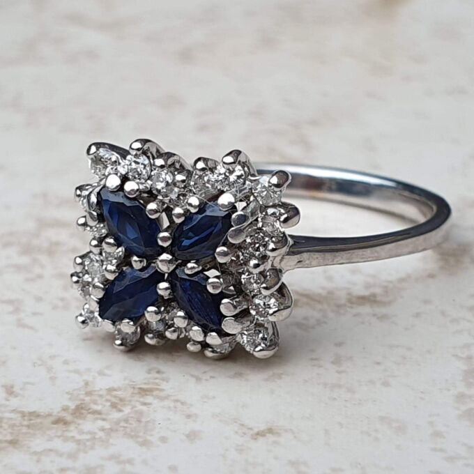 Marquise Sapphire and Diamond ring in 9ct Gold, a UK K 1/2 or a US 5 3/4