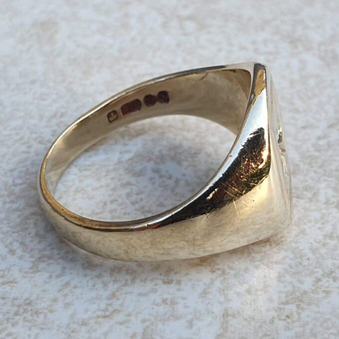 Heavy Oval Diamond Set Signet in 9ct Gold.