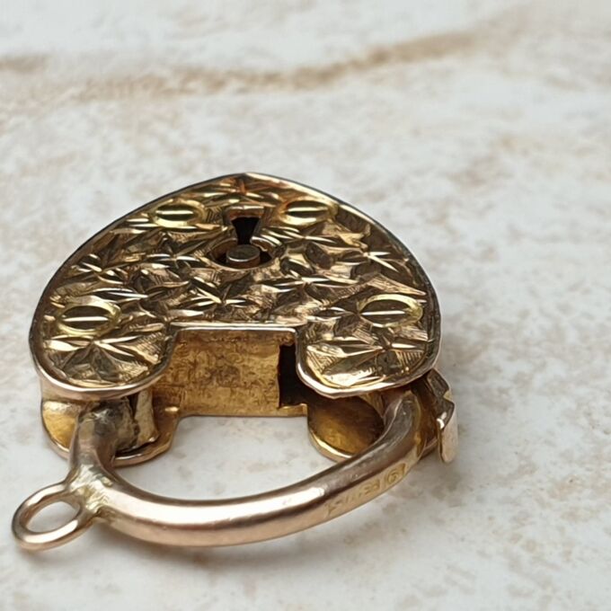 Antique Engraved Heart Padlock in 9ct Gold