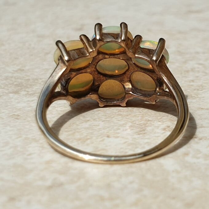 Seven Stone Opal Cluster Ring in 9ct Gold, a UK M 1/2 – N or a US 6 3/4