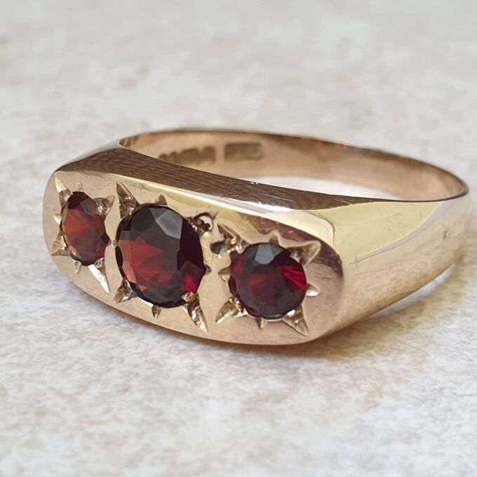 Garnet Set Signet Ring in 9ct Gold, a UK X 1/2 or a US 12