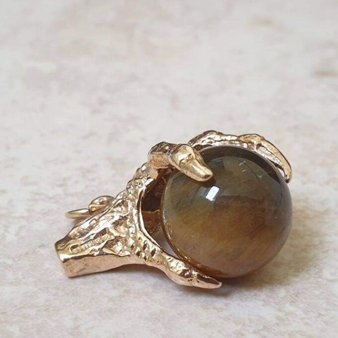 Eagle or Dragon Claw Pendant with Tigers Eye Ball, in 9ct Gold