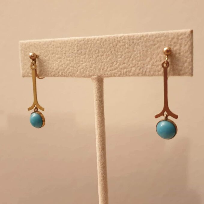 Old Turquoise Paste and 9ct Gold Screw Back Earrings.