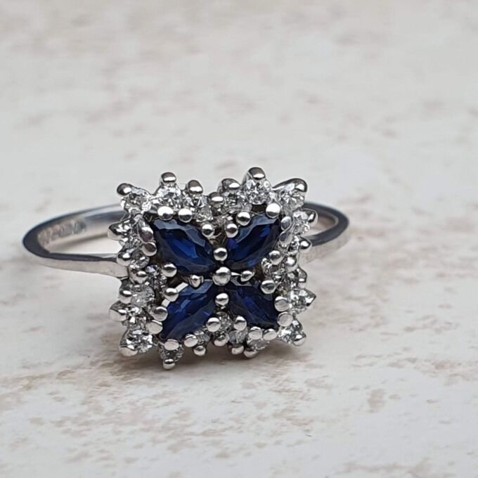 Marquise Sapphire and Diamond ring in 9ct Gold, a UK K 1/2 or a US 5 3/4