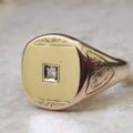 Heavy Diamond Set Signet Ring in 9ct Gold,  a UK S or a US 9 1/4.