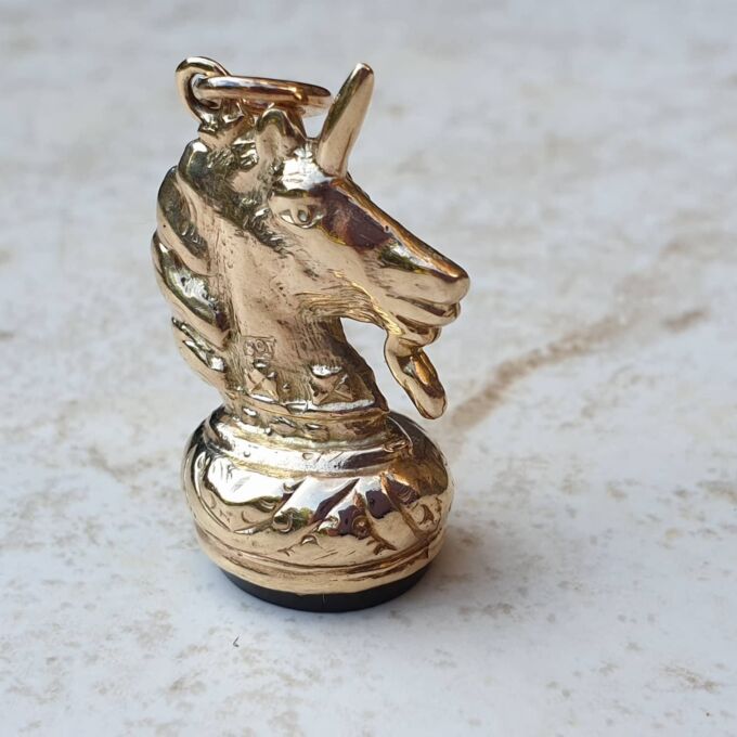 Unicorn Pendant Fob with Onyx Base in 9ct Gold