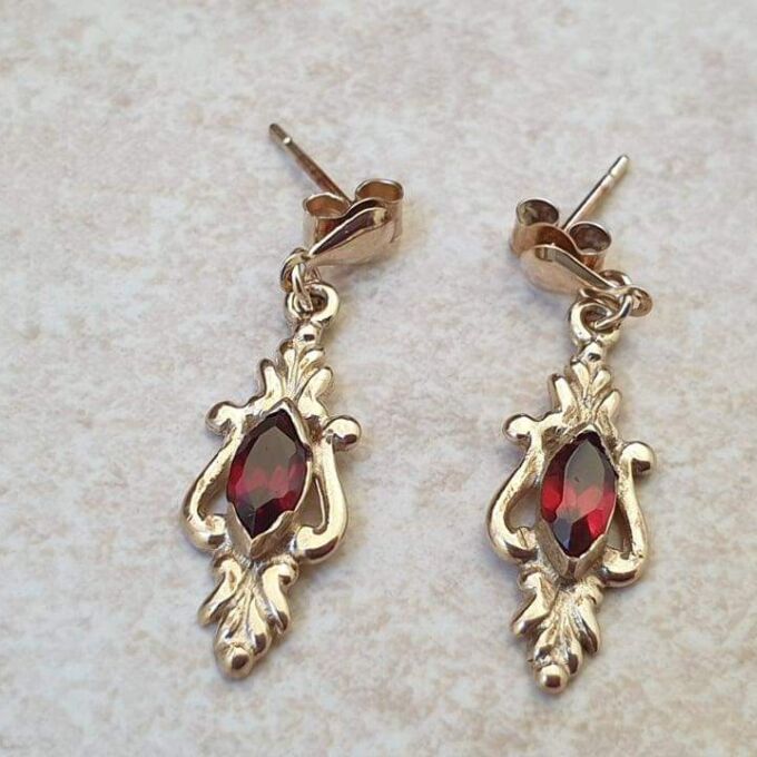 Pretty Garnet Drop Earrings in 9ct Gold