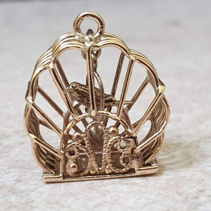 Bird in Birdcage Charm Pendant in 9ct Gold