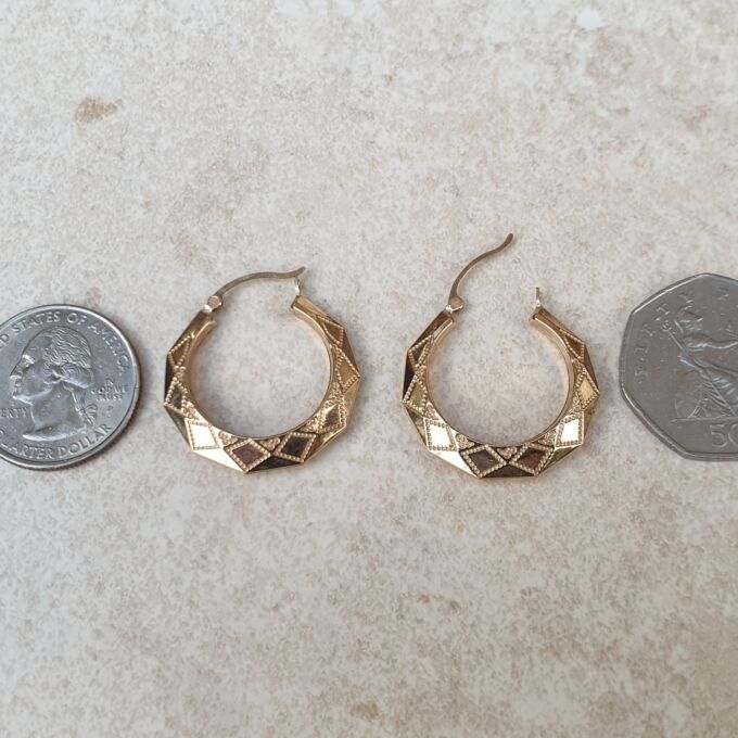 Patterned Hoop Earrings in 9ct Gold