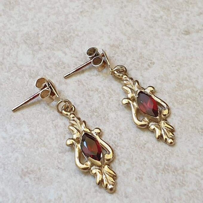 Pretty Garnet Drop Earrings in 9ct Gold