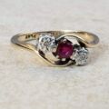 Ruby & Diamond Bypass Ring in 9ct Gold & Platinum,  a UK J 1/2 or a US 5 1/4.