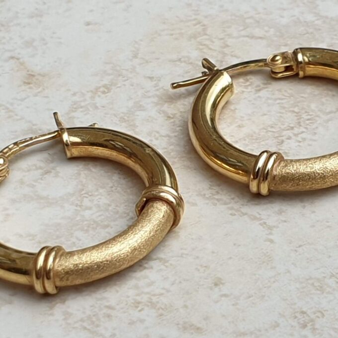 Satin and Matt Hoop Earrings in 9ct Gold