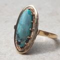 Quirky Vintage Turquoise Navette Ring in 9ct Gold, a UK J 1/2 or a US 5 1/4.