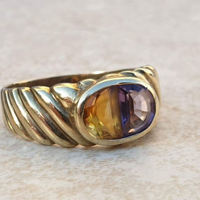 Reserved – Amethyst and Citrine Ring in 9ct Gold,  a UK Q or a US 8 1/2.