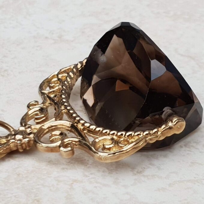 Smoky Quartz Spinning Fob Pendant in 9ct Gold