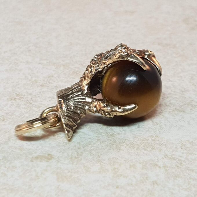 Tigers Eye Claw Talon Fob Pendant in 9ct Gold