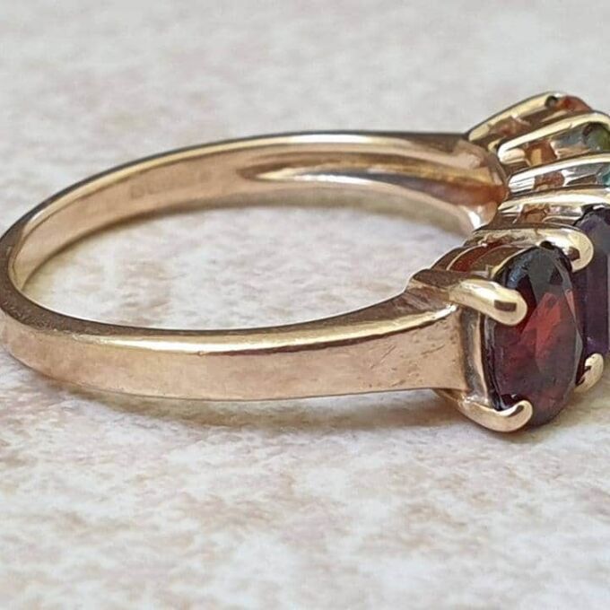 Reserved – Rainbow Multi Stone Ring in 9ct Gold, a UK M 1/2 or a US 6 1/2