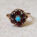 Garnet and Turquoise Ring in 9ct Gold.