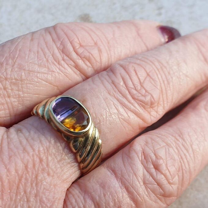 Reserved – Amethyst and Citrine Ring in 9ct Gold,  a UK Q or a US 8 1/2.