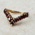 Gorgeous Garnet Chevron Wishbone Ring in 9ct Gold, a UK L 1/2 or a US 6 1/4.