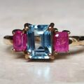 Topaz and Synthetic Ruby Trilogy Ring in 9ct Gold.