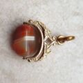 RESERVED – Banded Agate Spinner Fob in 9ct Gold