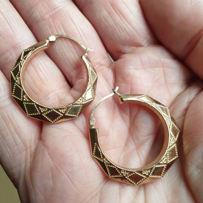 Patterned Hoop Earrings in 9ct Gold
