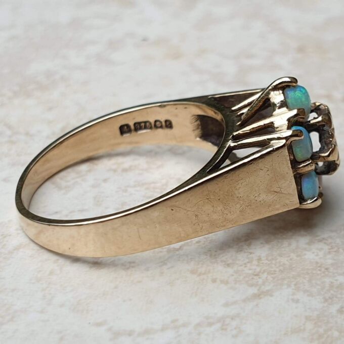 Opal and Diamond Cluster Ring in 9ct Yellow Gold, a UK M or a US 6 1/4.