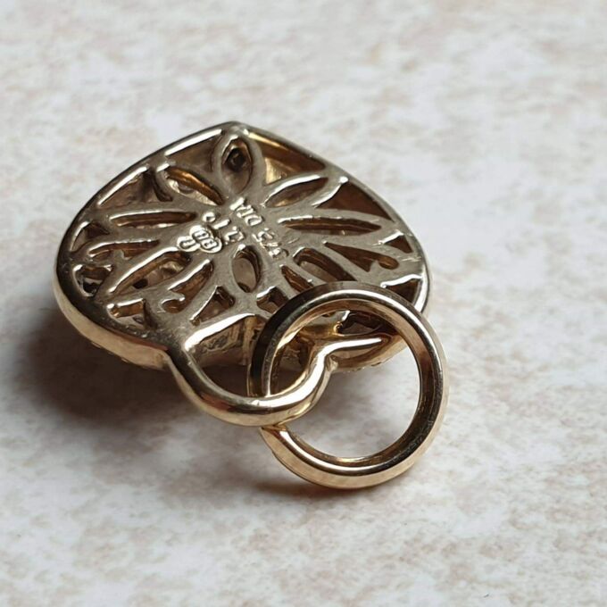 Reversible Pave Set Heart Pendant or Charm in 9ct Gold.