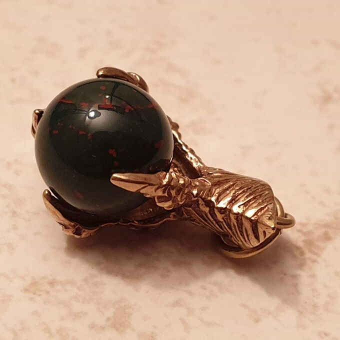 Dragon or Eagle Claw with Bloodstone Ball Pendant in 9ct Gold