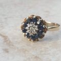 Sapphire and Diamond Cluster Ring in9ct Gold, a UK J 1/2 or a US 5 1/4
