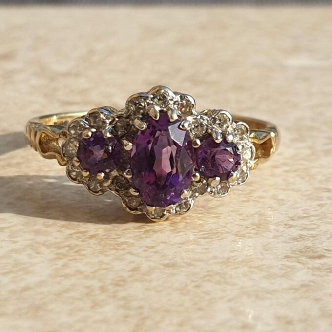 Amethyst and Diamond Ring in 9ct Gold,  a UK K or a US 5 1/2.