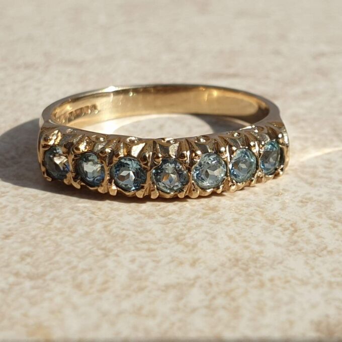 Blue Paste Half Eternity Stacking Band in 9ct Gold,  a UK M 1/2 or a US 6 3/4.