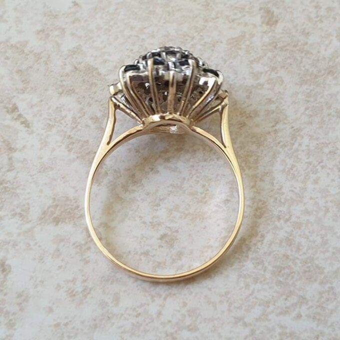 Sapphire and Diamond Cluster Ring in 9ct Gold, a UK O or  US 7 1/2