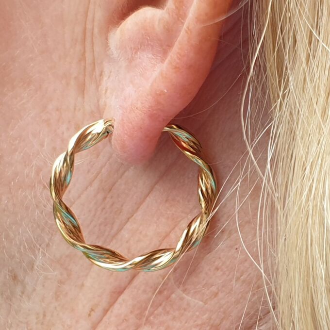 Twisted Rope Effect Hoop Earrings in 9ct Gold by Unoaerre.