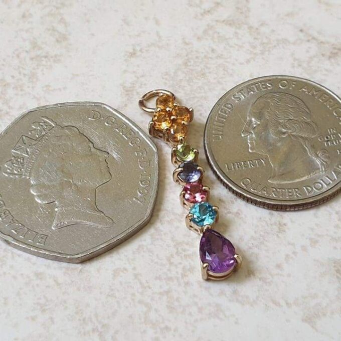 Reserved – Multi Stone Rainbow Drop Pendant in 9ct Gold