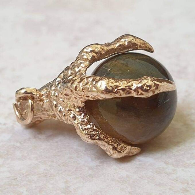 Eagle or Dragon Claw Pendant with Tigers Eye Ball, in 9ct Gold