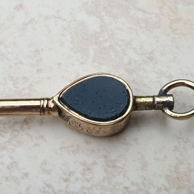 Gold Cased Watch Key with Citrine and Bloodstone