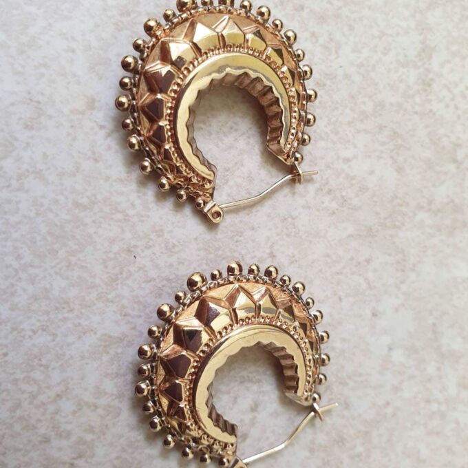 Fancy Ornate Creole Gypsy Earrings in 9ct Gold