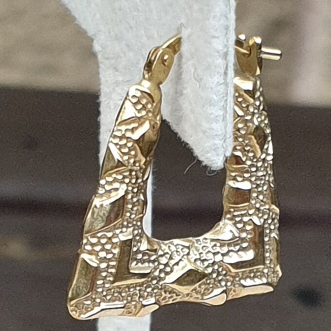 Geometric Textured Hoop Earrings in 9ct Gold