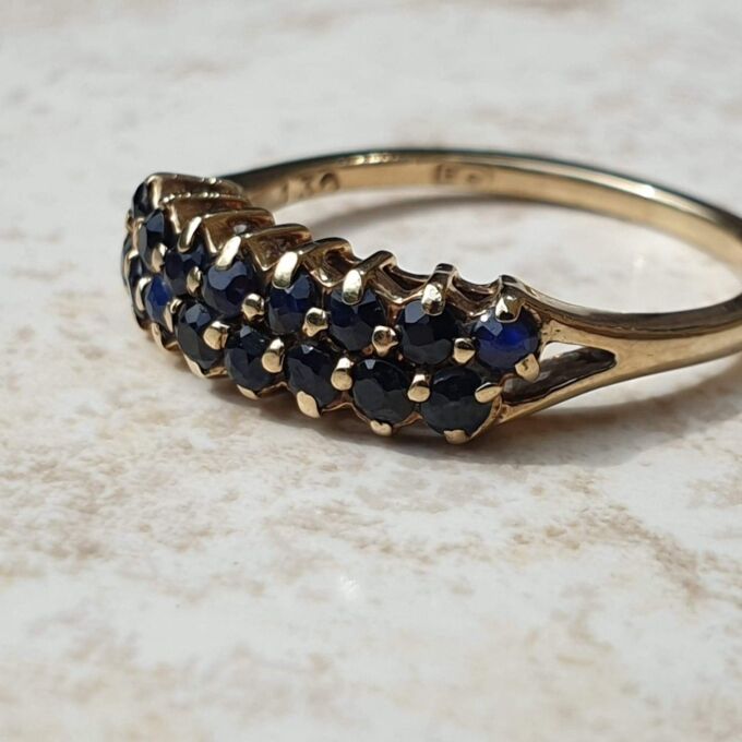 Two Row Blue Sapphire Ring in 9ct Gold, a UK K or a US 5 1/2.