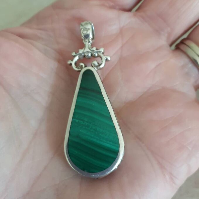 Double Sided Malachite & Agate Pendant by David Scott Walker in Sterling Silver