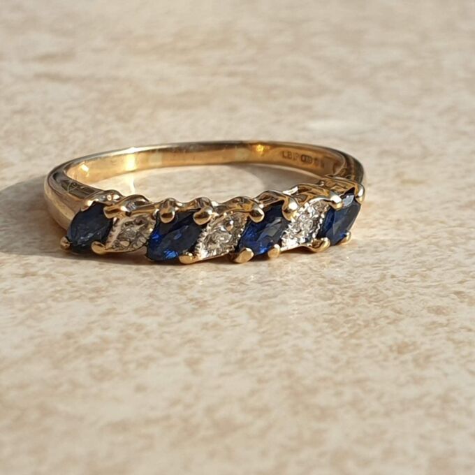 Marquise Sapphire and Diamond Stacking Band in 9ct Gold,  a UK M or a US 6 1/2.