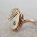 Diamond Set Engraved Signet Ring in 9ct Gold