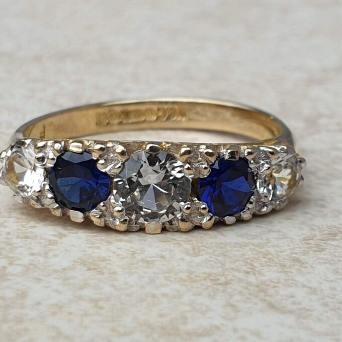 Blue and White Spinel Ring in 9ct Gold,  a UK P 1/2 or a US 8