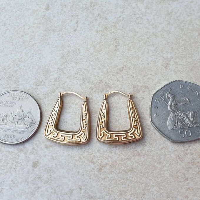 Greek Key Creole Earrings in 9ct Gold